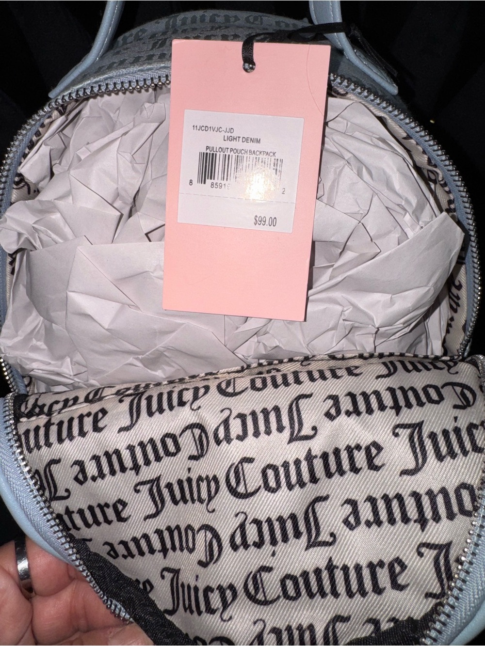 Juicy Couture Light Blue Pullout Pouch Mini Backpack Set NWT - Picture 8 of 8